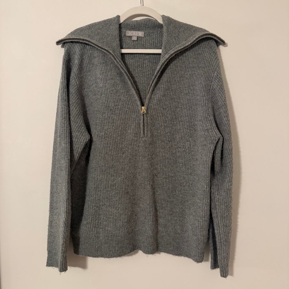 J Crew Half-Zip Stretch Sweater Wool Alpaca Blend Gray Sweater Size Medium